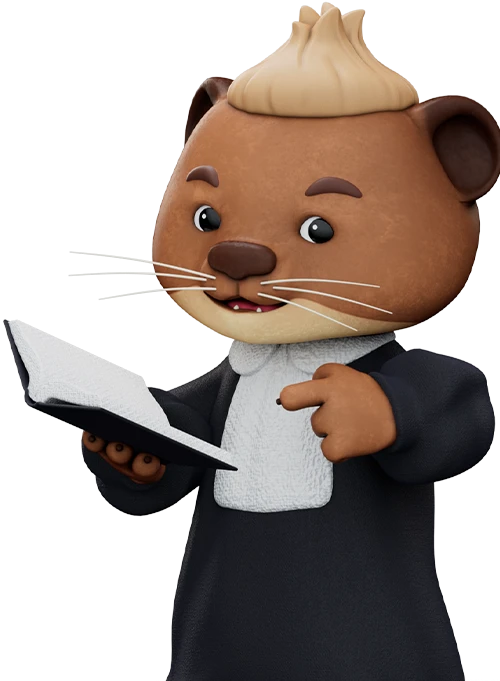 Otto the Otter, Deviant Legal’s mascot, reading from a book and pointing to a page.